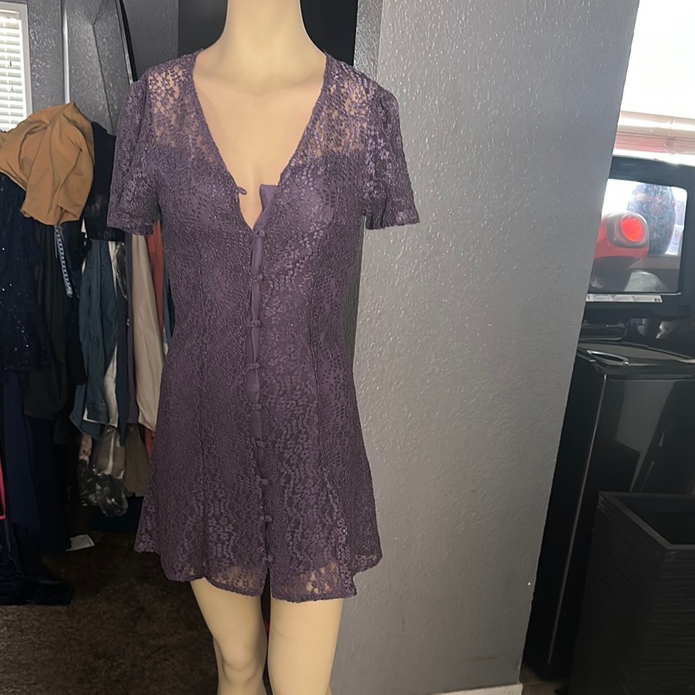 Purple Lace Chemise with Plunging Neckline